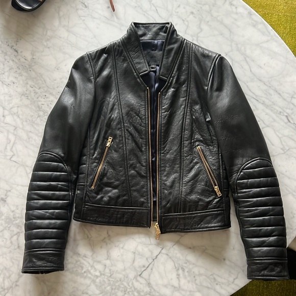 J. Crew Collection Standing Collar Leather Jacket size 0 - Picture 2 of 5